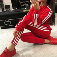 Round Neck Striped Long Sleeve Fashion Casual Two-Piece Set - Thumbnail 3