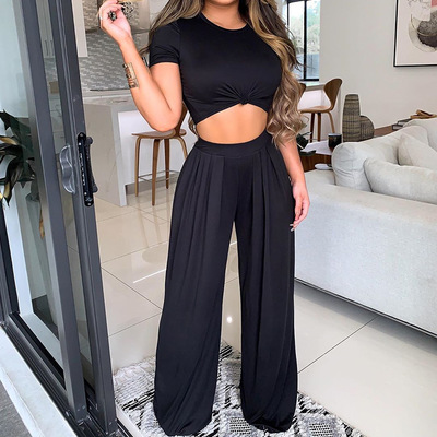 Elegant women's round neck high waist two-piece set - Thumbnail 2