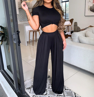 Elegant Women's Round Neck High Waist Two-piece Set