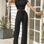 Pure Color Casual Short Sleeve Two-piece Set-2
