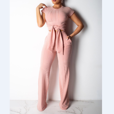 Pure Color Casual Short Sleeve Two-piece Set