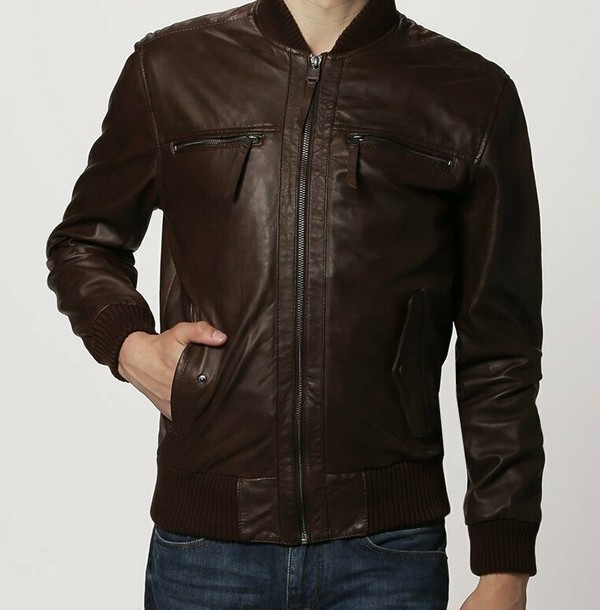 Leather jacket Men Brown Bomber Pure lambskin
