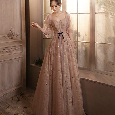 Cute tulle long a line prom dress evening dress - Thumbnail 3