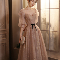 Cute tulle long A line prom dress evening dress - Thumbnail 2