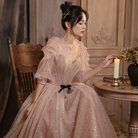 Cute tulle long A line prom dress evening dress - Thumbnail 4