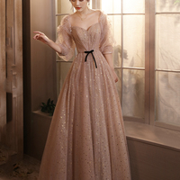 Cute tulle long A line prom dress evening dress - Thumbnail 7