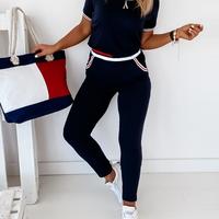 Round Neck Pure Color Casual Short SleeveTwo-piece Set - Thumbnail 2