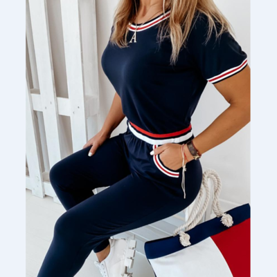 Round Neck Pure Color Casual Short SleeveTwo-piece Set