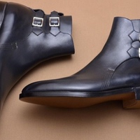 New Hand Stitch Double Buckle Monk Strap Fastening Boot - Thumbnail 1