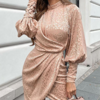 Long Sleeve Women'S Print Backless Dress - Thumbnail 1