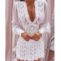 V-Neck Printing Women'S Lace Long Sleeve Dress - Thumbnail 2