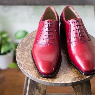 Handmade men red leather dress up bespoke lace up weekly wear shoes