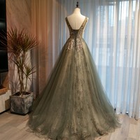 Cute tulle sequins long A line prom dress evening dress - Thumbnail 1