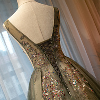 Cute tulle sequins long A line prom dress evening dress - Thumbnail 3