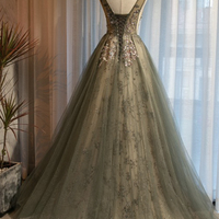 Cute tulle sequins long A line prom dress evening dress - Thumbnail 5