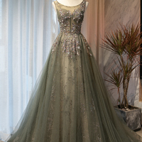 Cute tulle sequins long A line prom dress evening dress - Thumbnail 7