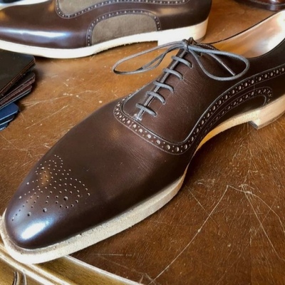 Handmade best dark brown brogue bespoke lace up dress wear shoes - Thumbnail 3