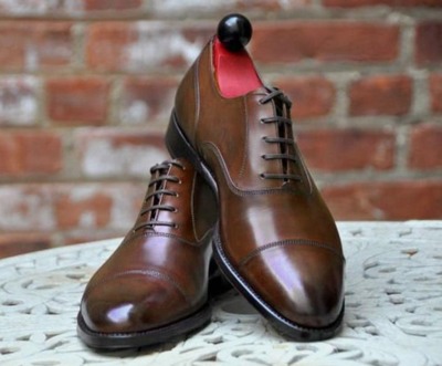 Luxury Handmade Brown Cap Toe Leather Office Lace Up Shoes