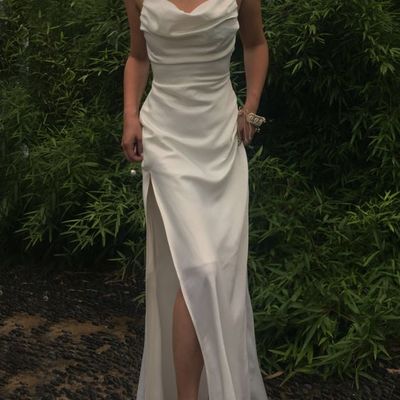 Sexy mermaid cowl neck spaghetti straps white satin evening party dresses, split prom dresses,474 - Thumbnail 3