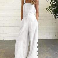 Solid Color Sleeveless Retro Pocket Casual Jumpsuit - Thumbnail 2