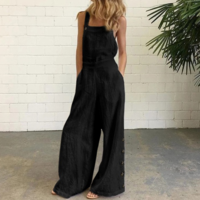 Solid Color Sleeveless Retro Pocket Casual Jumpsuit - Thumbnail 1
