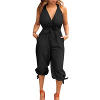 Women'S Fashion Casual Open Back V-Neck Jumpsuit - Thumbnail 4