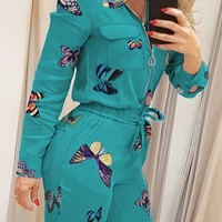 Casual Butterfly Print Jumpsuit - Thumbnail 1