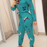 Casual Butterfly Print Jumpsuit - Thumbnail 2