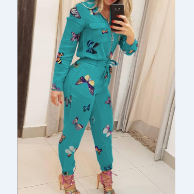 Casual butterfly print jumpsuit