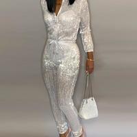 Solid Color Slim Women'S Long Sleeve Jumpsuit - Thumbnail 1