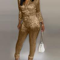 Solid Color Slim Women'S Long Sleeve Jumpsuit - Thumbnail 2