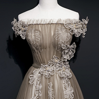 Cute tulle long A line prom dress cute evening dress - Thumbnail 1