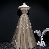 Cute tulle long A line prom dress cute evening dress - Thumbnail 4