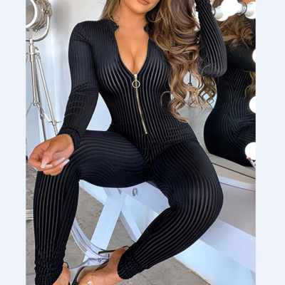Women'S Sexy Long-Sleeved Zipper High-Waist Hip Jumpsuit