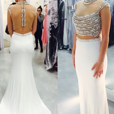 Two piece white prom dresses with pears - Thumbnail 4