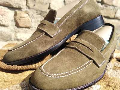 Handmade Rust Brown Suede Moccasin Dress Shoes
