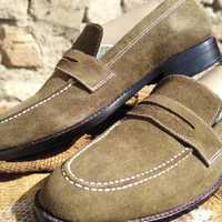 Handmade Rust Brown Suede Moccasin Dress Shoes - Thumbnail 1