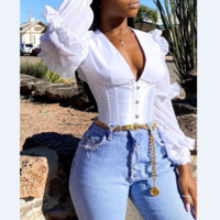 Long Sleeve Sexy Shirt Top - Thumbnail 2