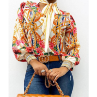 Women Long Sleeve Printed Chiffon Top - Thumbnail 2