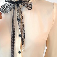 Bowknot Chiffon Long Sleeve Shirt Top - Thumbnail 1