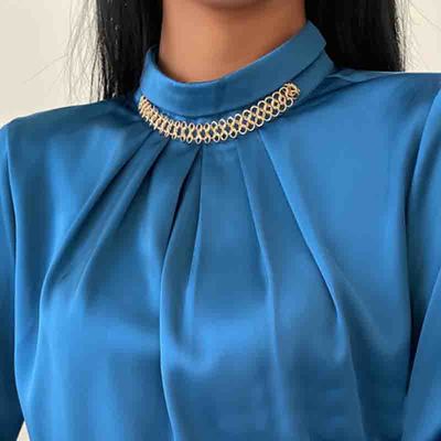 Long sleeve slim round neck solid color printed shirt