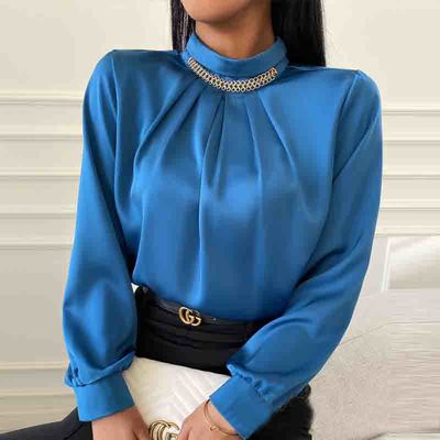 Long sleeve slim round neck solid color printed shirt