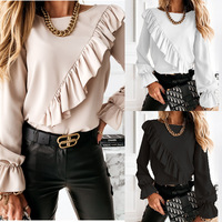 Solid Color Women's Long Sleeve Chiffon Shirt - Thumbnail 5