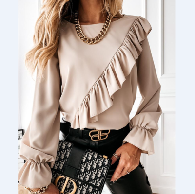 Solid Color Women's Long Sleeve Chiffon Shirt