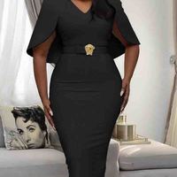 V-Neck Women's Short Sleeve Skinny Dress - Thumbnail 1