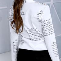 Fashion Printed Letter V-Neck Button Long-Sleeved Shirt Top - Thumbnail 2