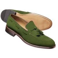 Men's Handmade Olive Green Suede Tussles Loafers Shoes  - Thumbnail 1