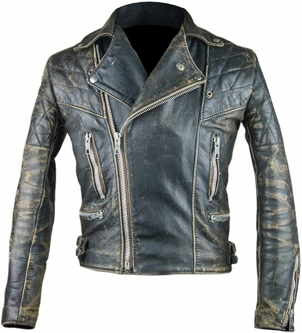 Men's Brando Cafe Racer Biker Vintage Distressed Leather Jacket