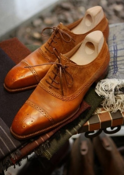 Handmade Men BROWN oxfords Cap toe Cognac leather lace up shoes