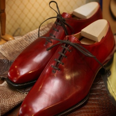 New handmade red leather derby lace up men's shoes